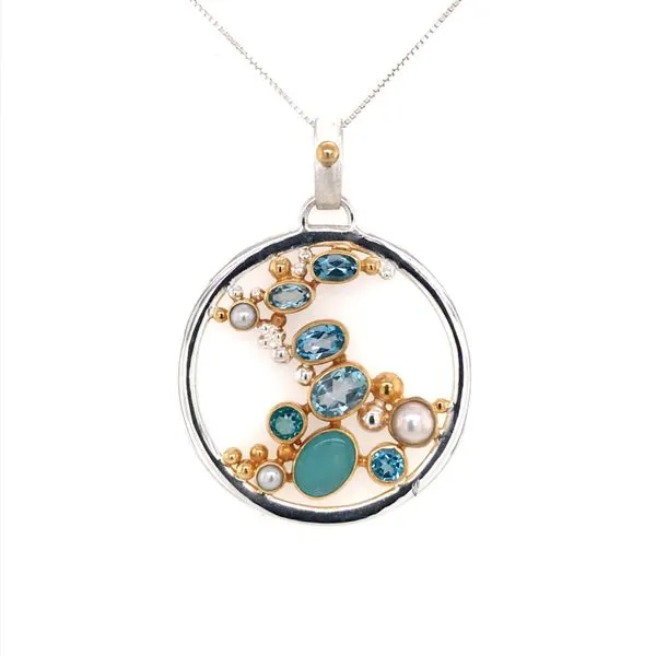 Silver & Gold Pendant with Topazs, Pearls and Amezonite Bluestone Jewelry Tahoe City, CA