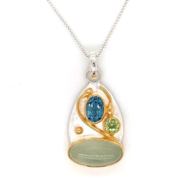 Silver & Gold Pendant with Peridot, Topaz & Prenite Bluestone Jewelry Tahoe City, CA