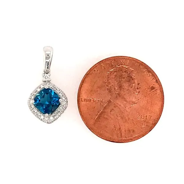 14 Karat White Gold London Blue Topaz and Diamond Pendant Image 3 Bluestone Jewelry Tahoe City, CA
