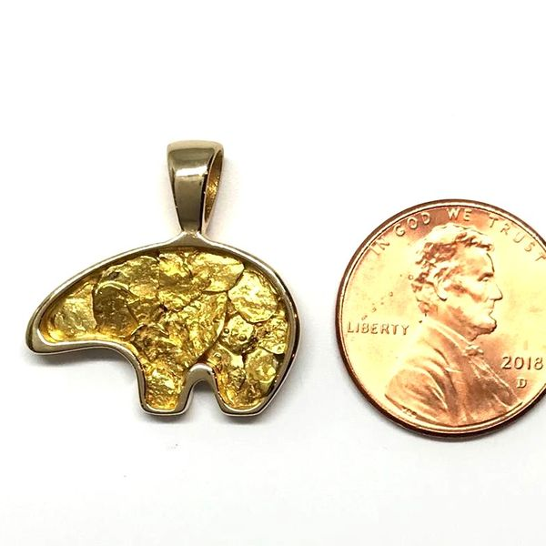 Large 14K Yellow Gold Bear Pendant with Gold Nuggets Image 3 Bluestone Jewelry Tahoe City, CA