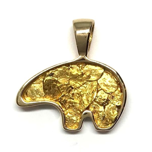 Large 14K Yellow Gold Bear Pendant with Gold Nuggets Bluestone Jewelry Tahoe City, CA
