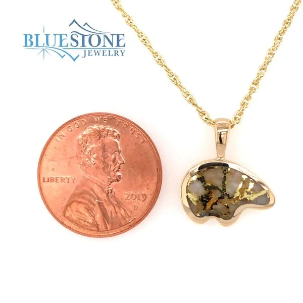 14K Yellow Gold Medium Bear Pendant w/ Gold Quartz Image 3 Bluestone Jewelry Tahoe City, CA