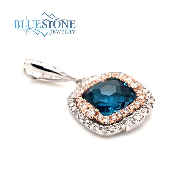 14kt White & Rose Gold Pendant with London Blue Topaz and Diamonds Image 3 Bluestone Jewelry Tahoe City, CA