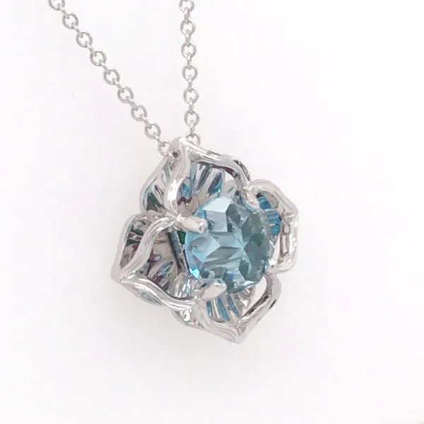 KALEIDOSCOPE 14K White Gold Pendant w/ 6.5mm Blue Topaz, Emeralds & Rubies Image 2 Bluestone Jewelry Tahoe City, CA