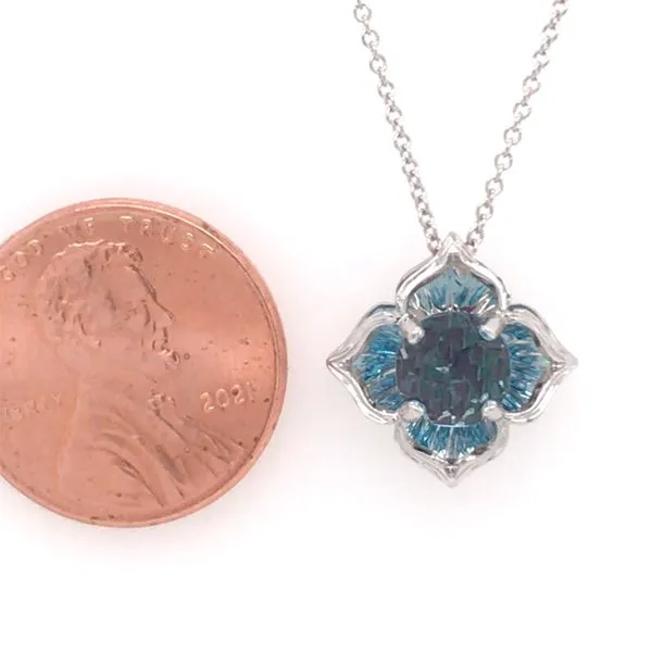 KALEIDOSCOPE 14K White Gold Pendant w/ 6.5mm Blue Topaz, Emeralds & Rubies Image 3 Bluestone Jewelry Tahoe City, CA