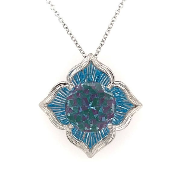 KALEIDOSCOPE 14K White Gold Pendant w/Topaz, Emeralds & Rubies and Chain Bluestone Jewelry Tahoe City, CA