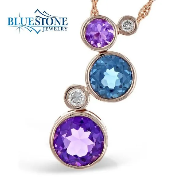 14K Rose Gold Pendant with Amethyst, London Blue Topaz and Diamonds Bluestone Jewelry Tahoe City, CA