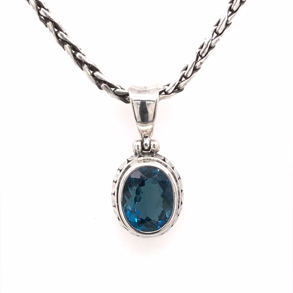 Sterling Silver Pendant with an Oval Cut London Blue Topaz gemstone. T Bluestone Jewelry Tahoe City, CA