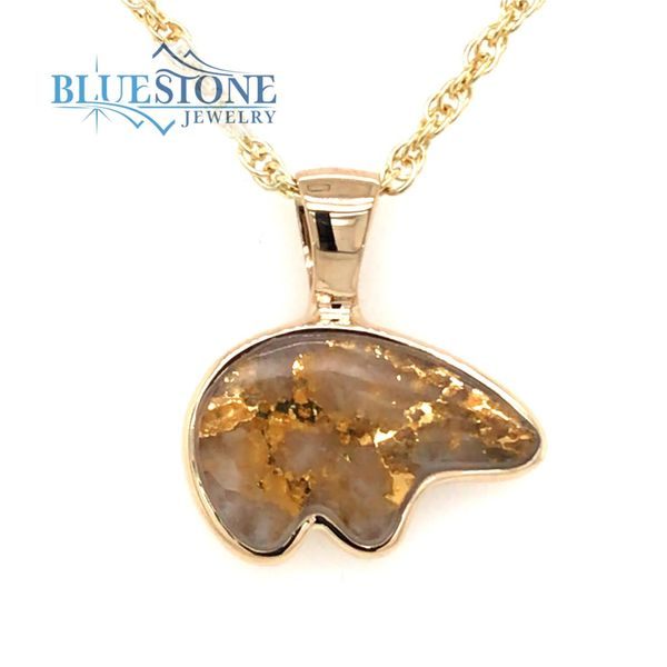 14K Yellow Gold Bear Pendant with Gold Quartz Bluestone Jewelry Tahoe City, CA