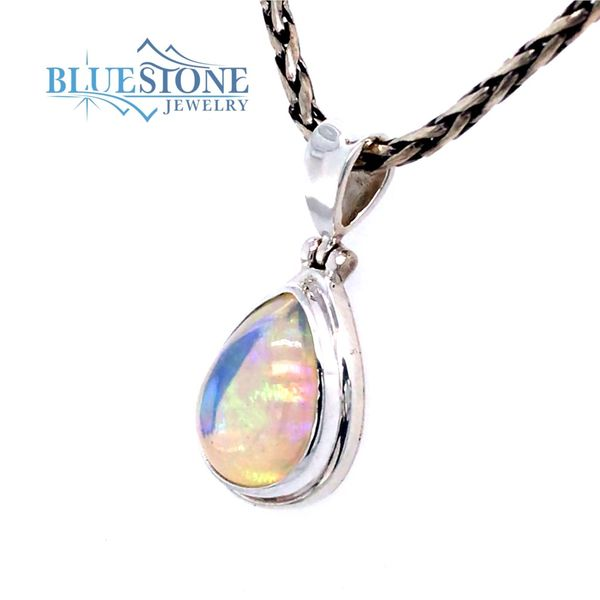 Small Silver Ethiopian Opal Pendant on a Handwoven Chain Image 2 Bluestone Jewelry Tahoe City, CA