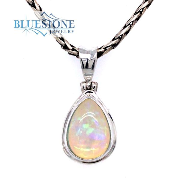 Small Silver Ethiopian Opal Pendant on a Handwoven Chain Bluestone Jewelry Tahoe City, CA