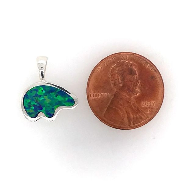 Medium Sterling Silver California Bear Pendant with a Lab Grown Opal I Image 3 Bluestone Jewelry Tahoe City, CA