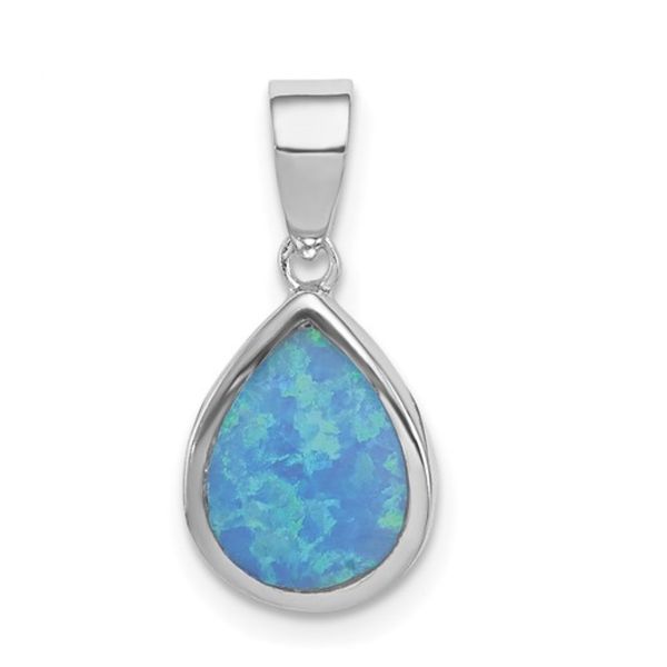 Sterling Silver Rhodium Plated Tear Drop Pendant with One Lab Created Bluestone Jewelry Tahoe City, CA
