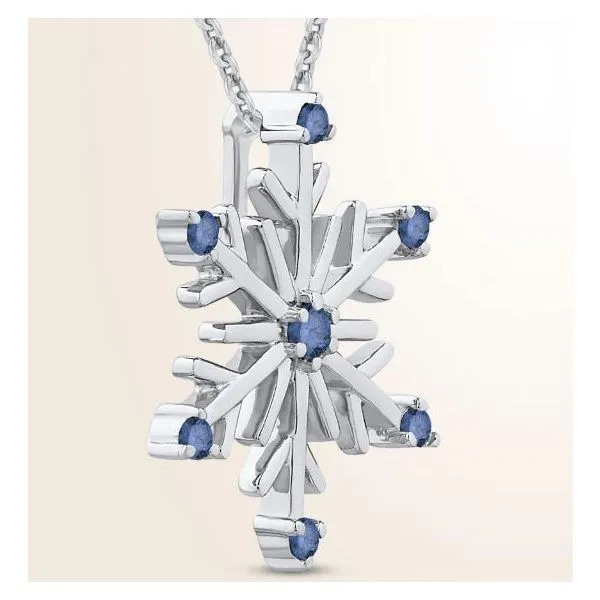 Sterling Silver Rhodium Plated Snowflake Pendant with 7 Round Blue Dia Image 2 Bluestone Jewelry Tahoe City, CA