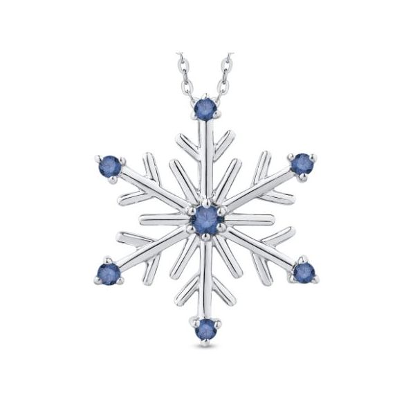 Sterling Silver Rhodium Plated Snowflake Pendant with 7 Round Blue Dia Bluestone Jewelry Tahoe City, CA