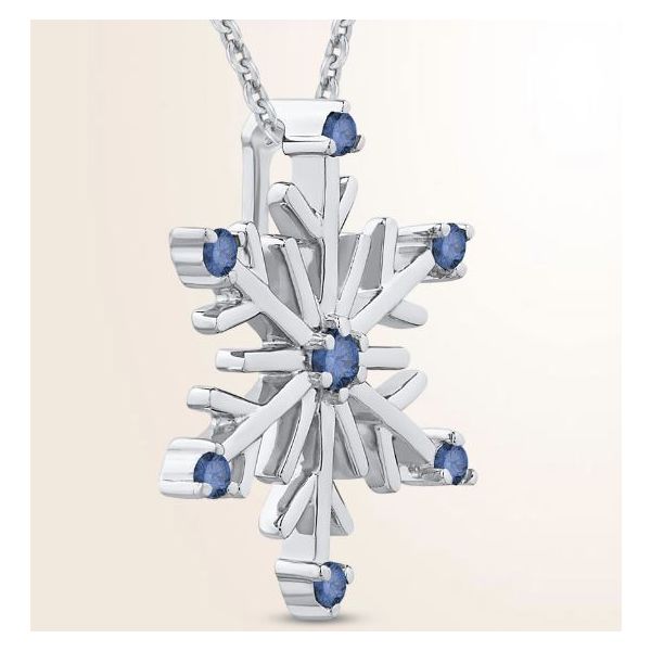 Sterling Silver Rhodium Plated Snowflake Pendant with 7 Round Blue Dia Image 2 Bluestone Jewelry Tahoe City, CA