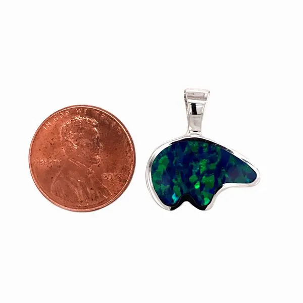 Large Sterling Silver Bear Pendant with Lab Grown Opal Image 3 Bluestone Jewelry Tahoe City, CA