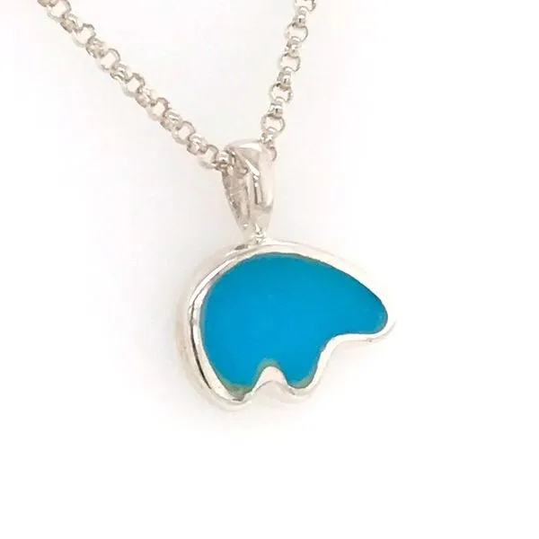 Medium Sterling Silver California Bear Pendant with Turquoise Inlay Image 2 Bluestone Jewelry Tahoe City, CA