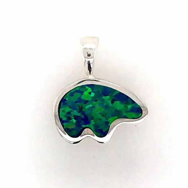 Medium Sterling Silver California Bear Pendant with a Lab Grown Opal I Bluestone Jewelry Tahoe City, CA