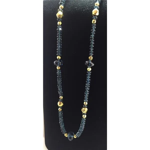 Beaded Necklace with London Blue Topaz & Gold Beads- 40 Inches Bluestone Jewelry Tahoe City, CA