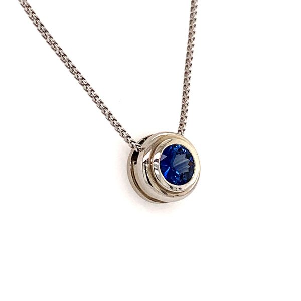 14 Karat White Gold Necklace with a 0.82 Carat Round Blue/Purple Ceylon Sapphire Image 2 Bluestone Jewelry Tahoe City, CA