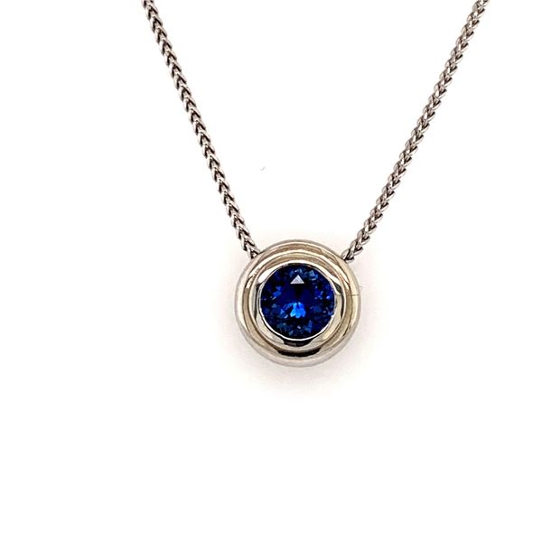14 Karat White Gold Necklace with a 0.82 Carat Round Blue/Purple Ceylon Sapphire Bluestone Jewelry Tahoe City, CA