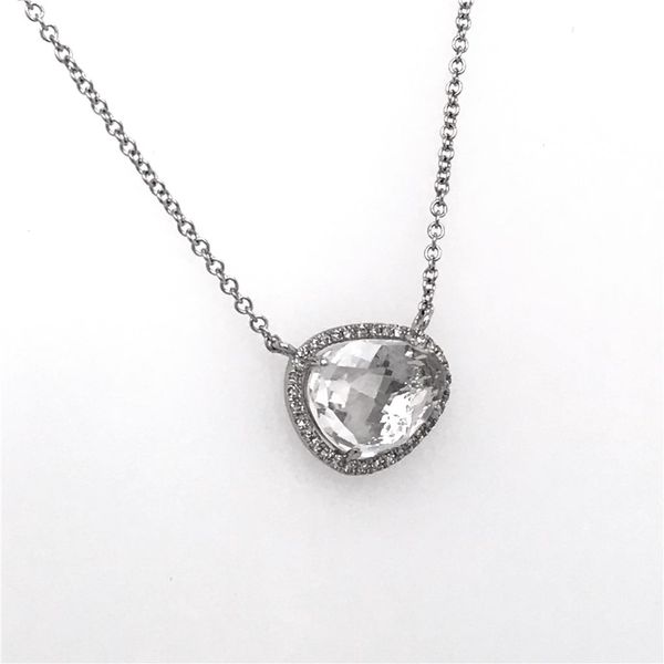14 Karat White Gold Necklace with a 2.33 Carat White Topaz and Diamonds Image 2 Bluestone Jewelry Tahoe City, CA