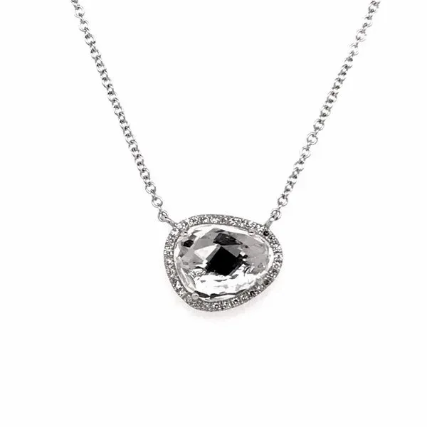 14 Karat White Gold Necklace with a 2.33 Carat White Topaz and Diamonds Bluestone Jewelry Tahoe City, CA