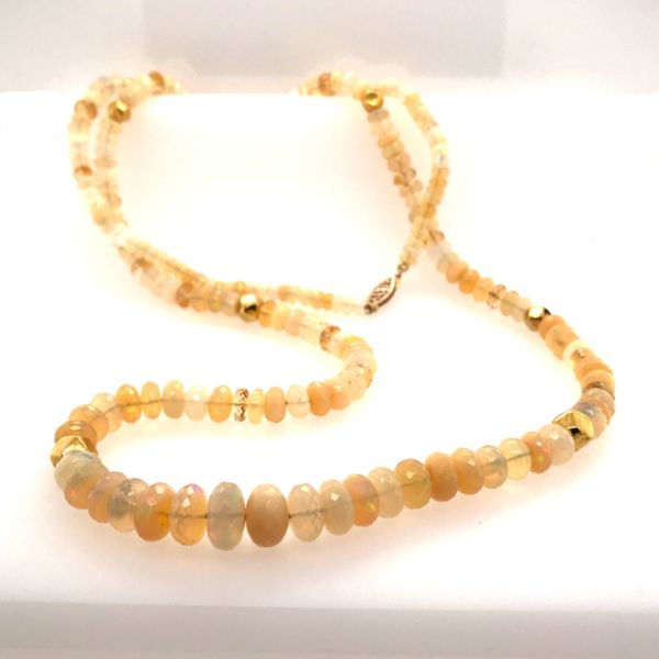 Beaded Ethiopian Opal and Citrine Necklace with 20kt Yellow Gold Beads- 32 Inches Bluestone Jewelry Tahoe City, CA