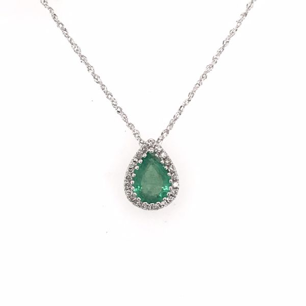 14 Karat White Gold Emerald and Diamond Necklace Bluestone Jewelry Tahoe City, CA