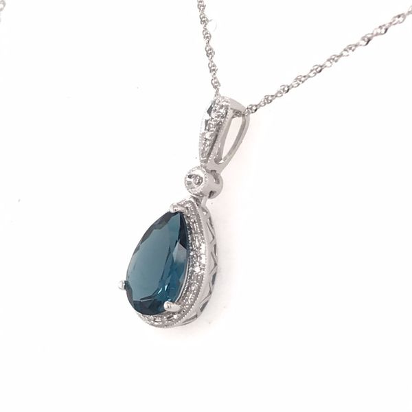 14 Karat White Gold London Blue Topaz and Diamond Necklace Image 2 Bluestone Jewelry Tahoe City, CA