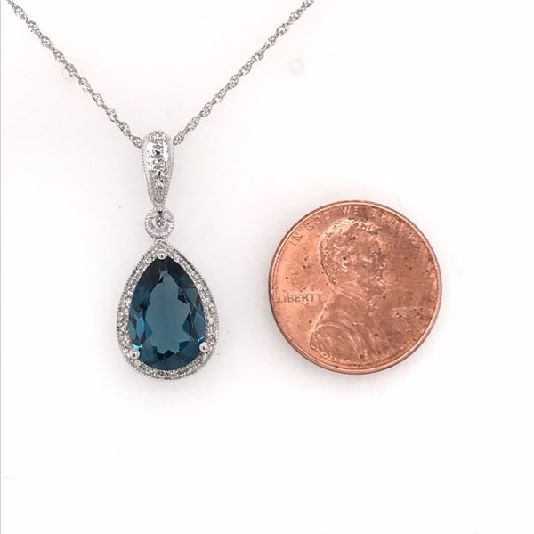 14 Karat White Gold London Blue Topaz and Diamond Necklace Image 3 Bluestone Jewelry Tahoe City, CA