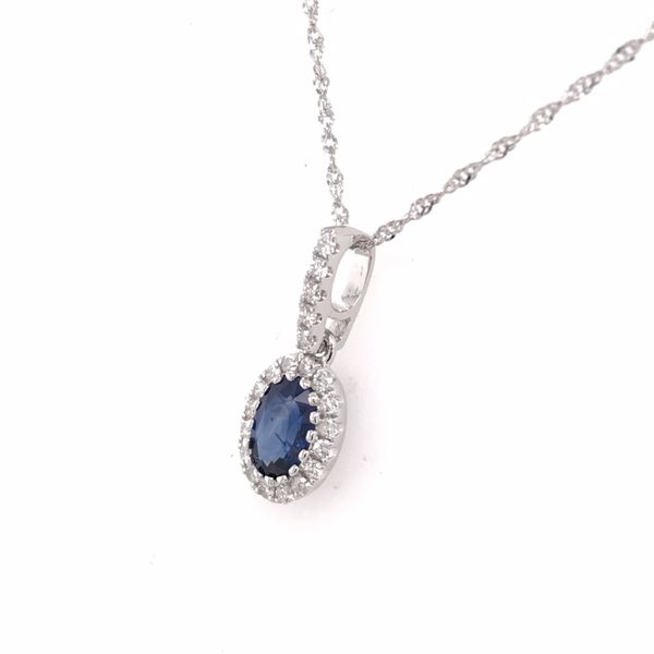 14 Karat White Gold London Blue Topaz and Diamond Necklace Image 2 Bluestone Jewelry Tahoe City, CA