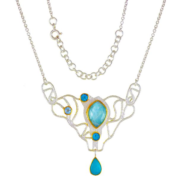 Silver & Gold Necklace with Mother of Pearl, Topaz and Amazonite Bluestone Jewelry Tahoe City, CA