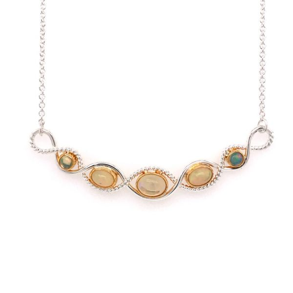 Silver and 22 Karat Yellow Gold Necklace with Ethiopian Opals Bluestone Jewelry Tahoe City, CA