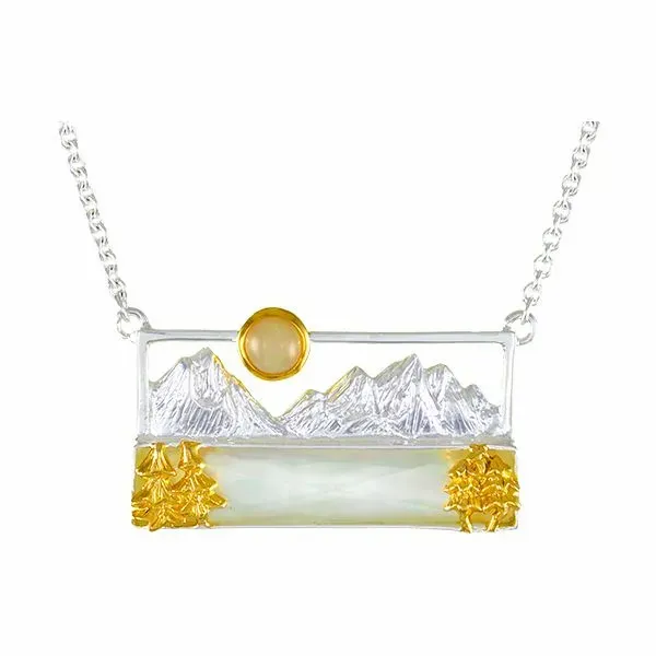 Silver & 22 Karat Yellow Gold Necklace with Mother of Pearl and Ethiopian Opal Bluestone Jewelry Tahoe City, CA