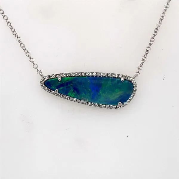 14K White Gold Necklace w/ Black Australian Opal & Diamonds Bluestone Jewelry Tahoe City, CA