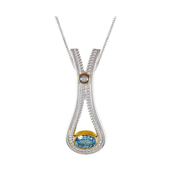 Silver & Gold Necklace with Topaz and Pearl Bluestone Jewelry Tahoe City, CA