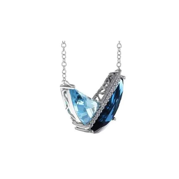 14K White Gold Necklace w/ London Blue Topaz, Swiss Blue Topaz & Diamonds Image 4 Bluestone Jewelry Tahoe City, CA