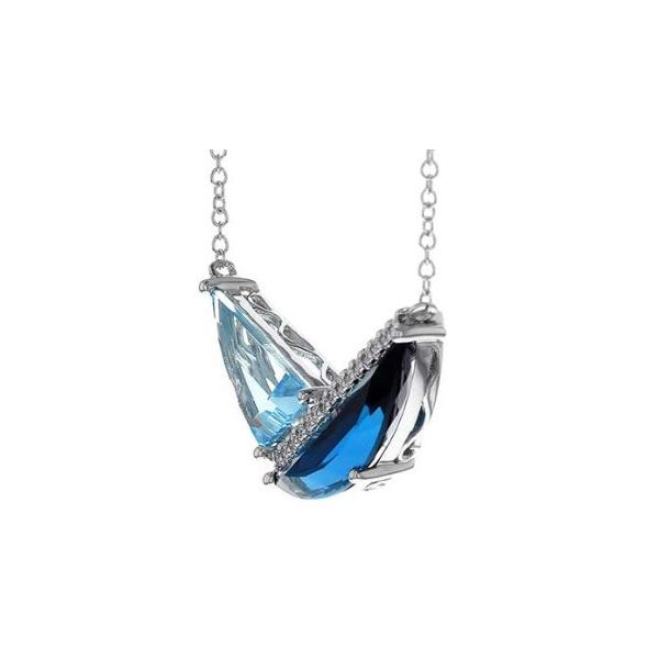 Oval London Blue and White Topaz Ribbon Flame Pendant in 10K Rose Gold |  Zales