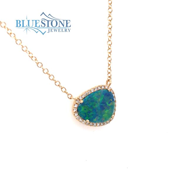 14K Yellow Gold Australian Black Opal & Diamond Necklace Image 2 Bluestone Jewelry Tahoe City, CA