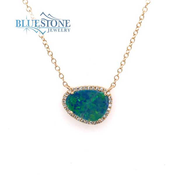 14K Yellow Gold Australian Black Opal & Diamond Necklace Bluestone Jewelry Tahoe City, CA