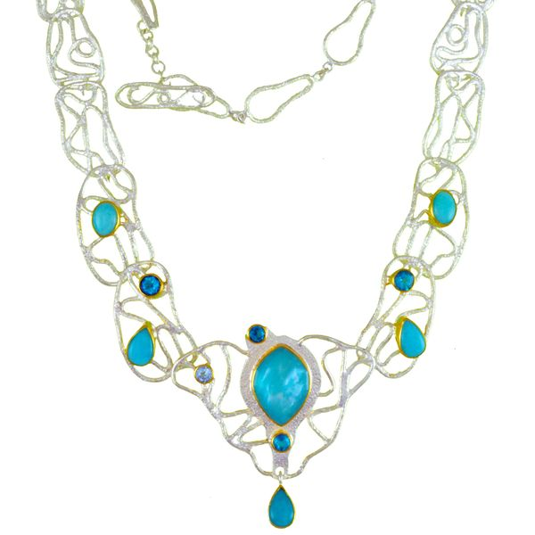 Silver & Gold Necklace w/ Mother of Pearl, Topaz & Amazonite Bluestone Jewelry Tahoe City, CA
