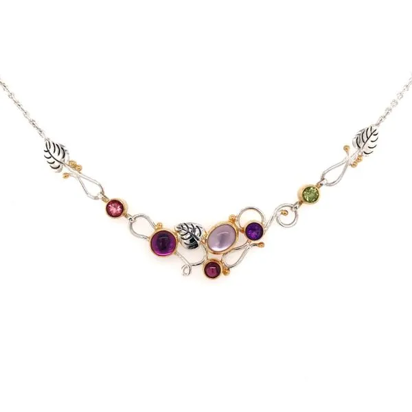 Silver & Gold Necklace with Topaz, Amethyst, Garnet, Peridot and Mother Of Pearl Bluestone Jewelry Tahoe City, CA