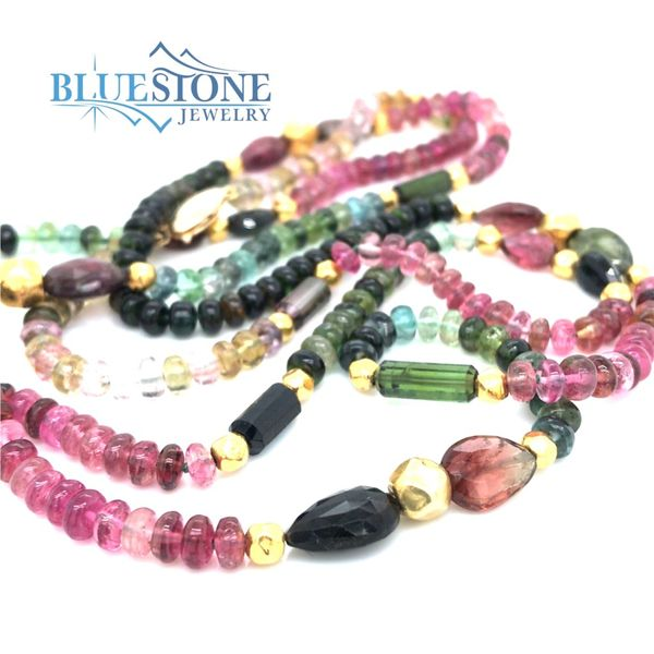 Watermelon Tourmaline with Gold Beaded Necklace- 38 Inches Image 2 Bluestone Jewelry Tahoe City, CA