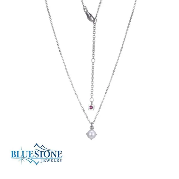 Silver Pearl & Diamond Necklace- June Birthstone Image 2 Bluestone Jewelry Tahoe City, CA