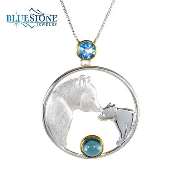 Silver & Gold Bear Family Necklace with Topazes- 18 Inches Bluestone Jewelry Tahoe City, CA