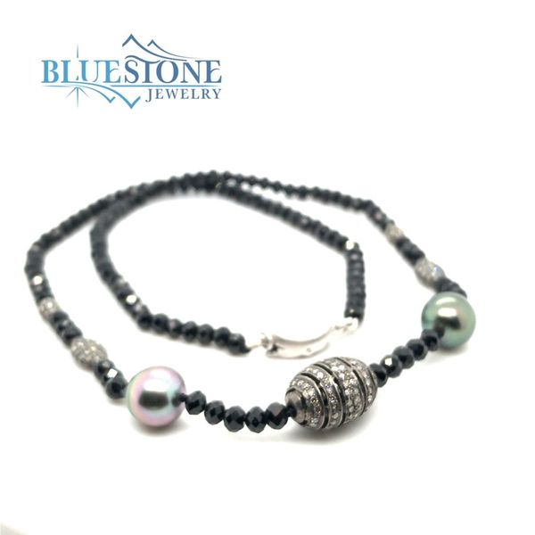 Black Spinel Beaded Necklace with Five Black Rhodium Plated Sterling S Image 2 Bluestone Jewelry Tahoe City, CA