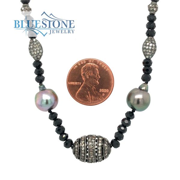 Black Spinel Beaded Necklace with Five Black Rhodium Plated Sterling S Image 4 Bluestone Jewelry Tahoe City, CA