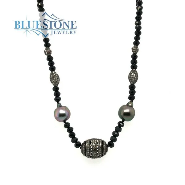 Black Spinel Beaded Necklace with Five Black Rhodium Plated Sterling S Bluestone Jewelry Tahoe City, CA